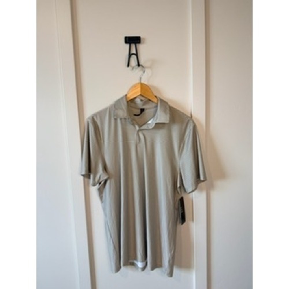 Z‎ by Zella Mens Tan White Striped Golf Polo Shirt Short Sleeve Size Small New